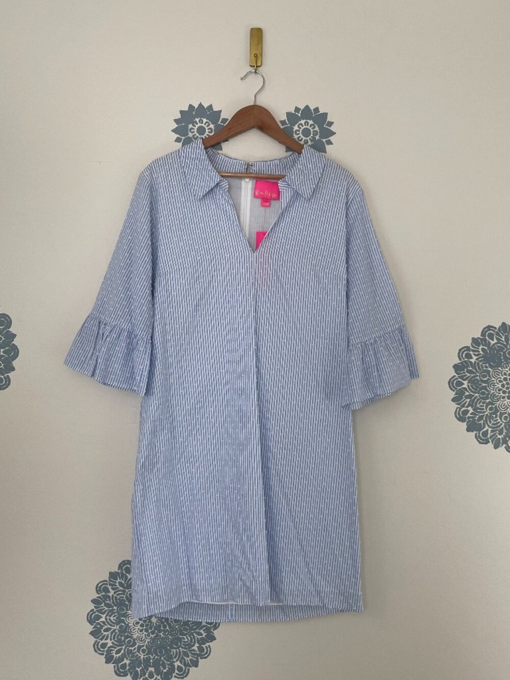 Lilly Pulitzer Ginger Dress Blue Peri Tint Yarn Dye Stripe Size 16